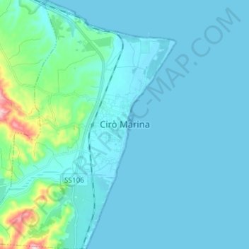 Mapa topográfico Cirò Marina, altitude, relevo