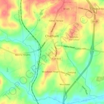 Mapa topográfico Chatham, altitude, relevo