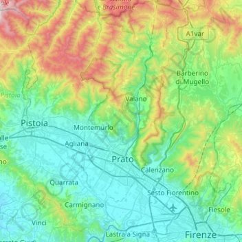 Mapa topográfico Prato, altitude, relevo