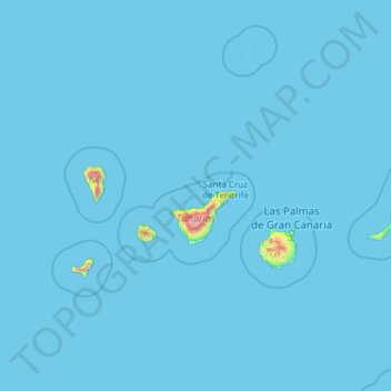 Mapa topográfico Iles Canaries, altitude, relevo