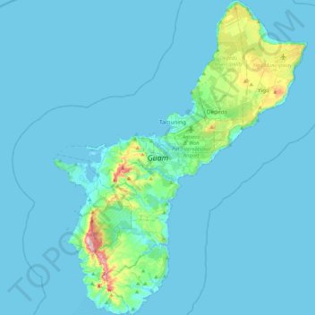 Mapa topográfico Guam, altitude, relevo