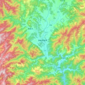Mapa topográfico Liucheng, altitude, relevo