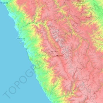 Mapa topográfico Ancash, altitude, relevo