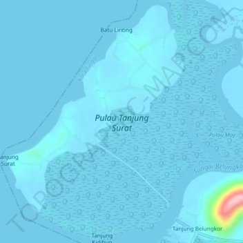 Mapa topográfico Pulau Tanjung Surat, altitude, relevo