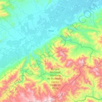 Mapa topográfico Tocoa, altitude, relevo