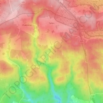 Mapa topográfico Tailles, altitude, relevo