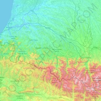 Mapa topográfico Pirineos-Atlánticos, altitude, relevo