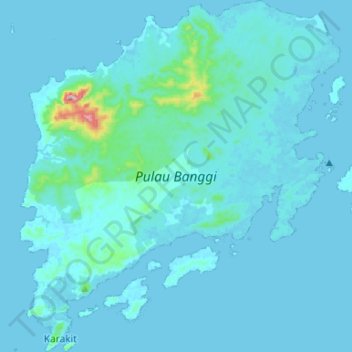 Mapa topográfico Banggi Island, altitude, relevo