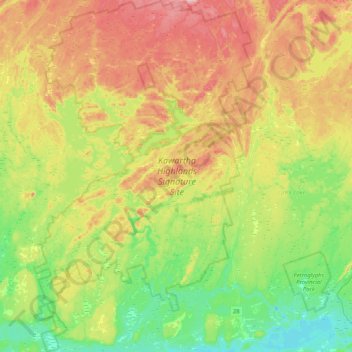 Mapa topográfico Kawartha Highlands Signature Site, altitude, relevo