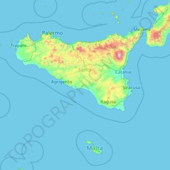 Mapa topográfico Sicília, altitude, relevo