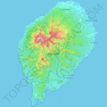 Mapa topográfico São Tomé, altitude, relevo