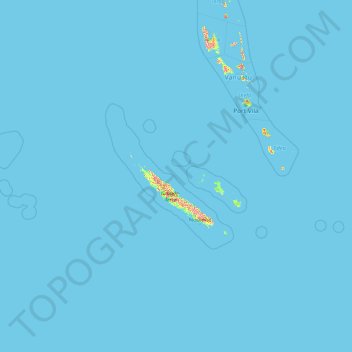 Mapa topográfico Nova Caledônia, altitude, relevo