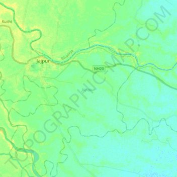 Mapa topográfico Jajapur, altitude, relevo