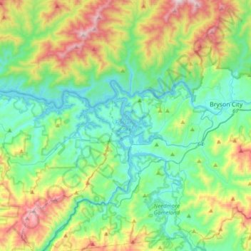 Mapa topográfico Fontana Lake, altitude, relevo