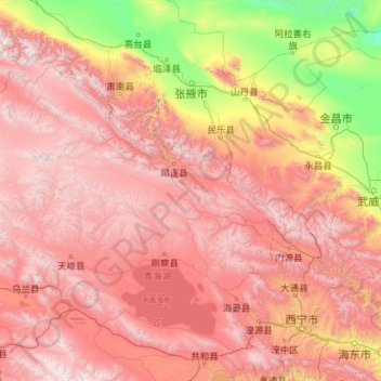 Mapa topográfico Haibei, altitude, relevo