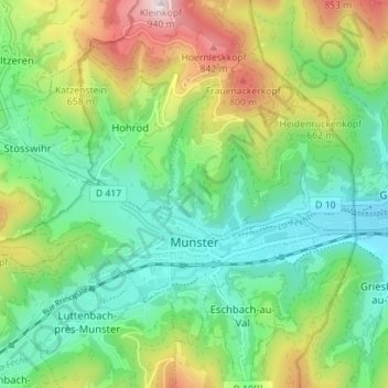 Mapa topográfico Munster, altitude, relevo