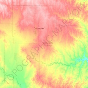 Mapa topográfico Comanche County, altitude, relevo