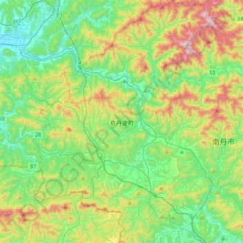 Mapa topográfico 京丹波町, altitude, relevo