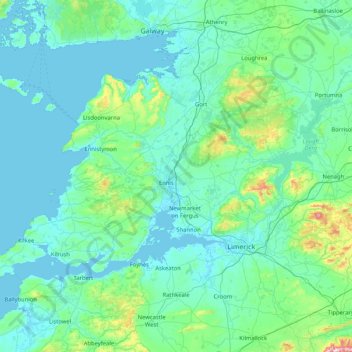 Mapa topográfico County Clare, altitude, relevo