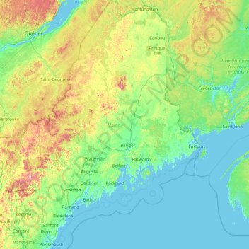 Mapa topográfico Maine, altitude, relevo