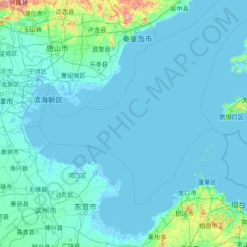 Mapa topográfico 渤海, altitude, relevo