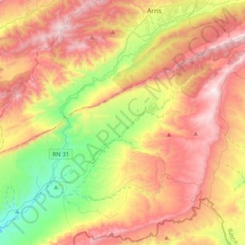 Mapa topográfico T'Kout, altitude, relevo