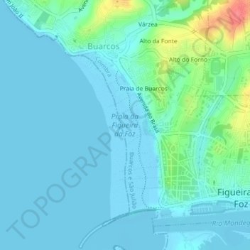Mapa topográfico Praia da Figueira da Foz, altitude, relevo