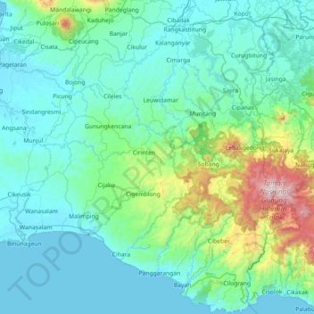 Mapa topográfico Lebak, altitude, relevo
