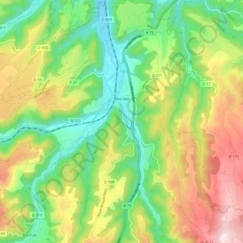 Mapa topográfico Massiac, altitude, relevo
