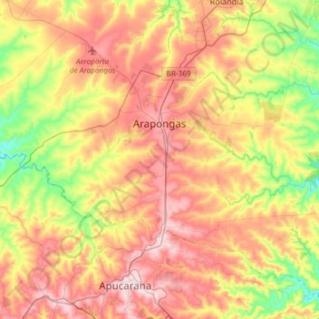 Mapa topográfico Arapongas, altitude, relevo