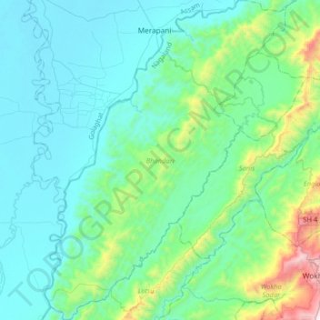 Mapa topográfico Bhandari, altitude, relevo