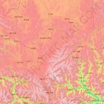 Mapa topográfico Hongyuan County, altitude, relevo
