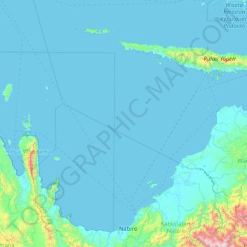 Mapa topográfico Cenderawasih Bay, altitude, relevo