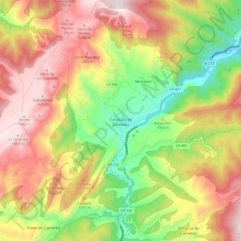 Mapa topográfico Torrecilla en Cameros, altitude, relevo