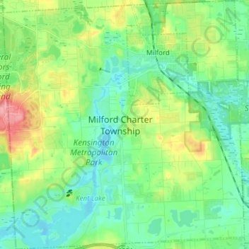 Mapa topográfico Milford Charter Township, altitude, relevo