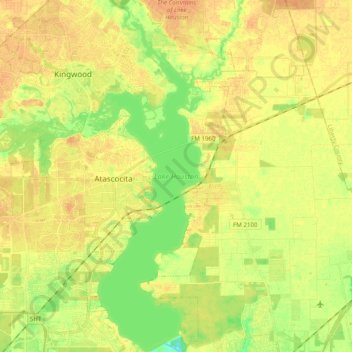 Mapa topográfico Lake Houston, altitude, relevo