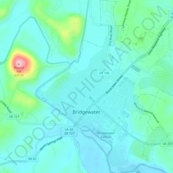 Mapa topográfico Bridgewater, altitude, relevo