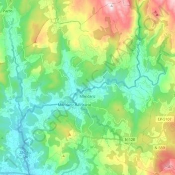 Mapa topográfico Mondariz, altitude, relevo