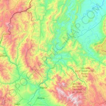 Mapa topográfico Bagua, altitude, relevo