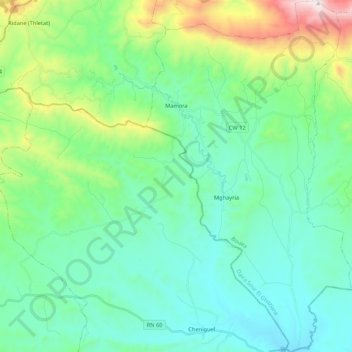 Mapa topográfico Mamora, altitude, relevo