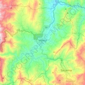 Mapa topográfico Villeta, altitude, relevo