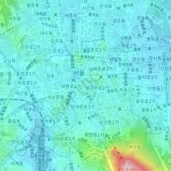 Mapa topográfico Seoul, altitude, relevo