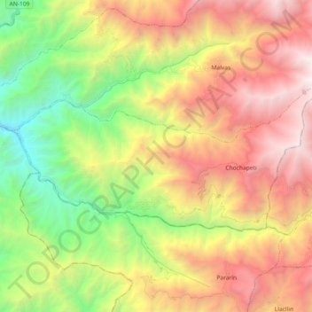 Mapa topográfico Cochapeti, altitude, relevo