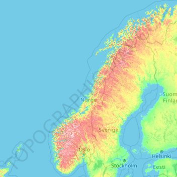 Mapa topográfico Noruega, altitude, relevo