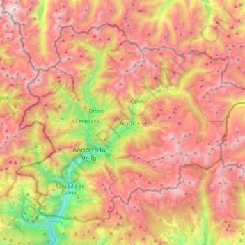 Mapa topográfico Andorra, altitude, relevo