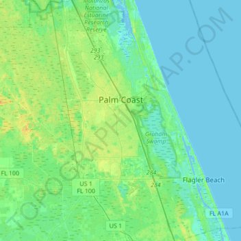 Mapa topográfico Palm Coast, altitude, relevo