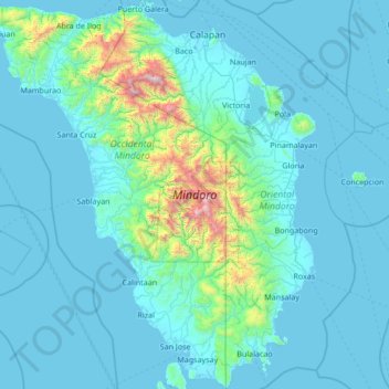 Mapa topográfico Mindoro, altitude, relevo