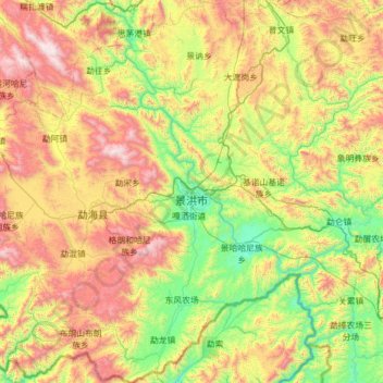 Mapa topográfico Jinghong City, altitude, relevo