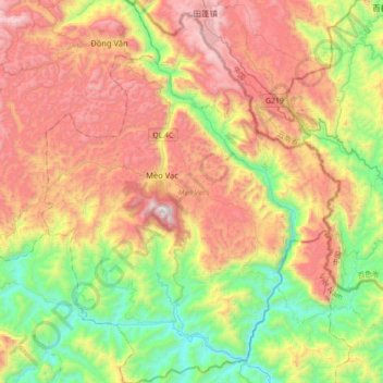 Mapa topográfico Mèo Vạc District, altitude, relevo