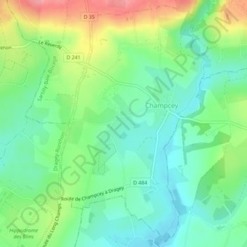 Mapa topográfico Champcey, altitude, relevo